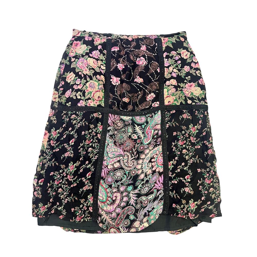 Vintage Y2K Dark Romantic Patchwork CottageCore Skirt, Knee Length, Size LP Goth